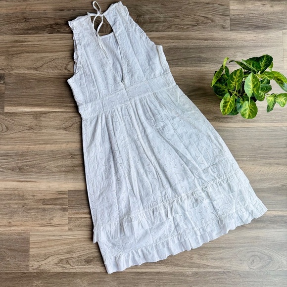 J.Crew White Eyelet Sleeveless Keyhole Back Ruffle Hem Halter Dress – Size 4 - Picture 10 of 11